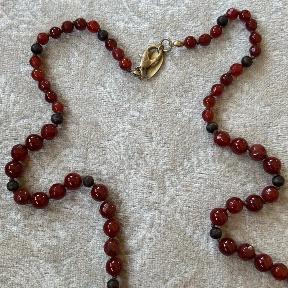 Coldwater Creek Carnelian Quartz Beaded Long Opera Necklace Boho Reddish Orange - Picture 6 of 13